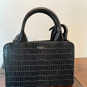Radley London Croc Embossed Black Leather Satchel
